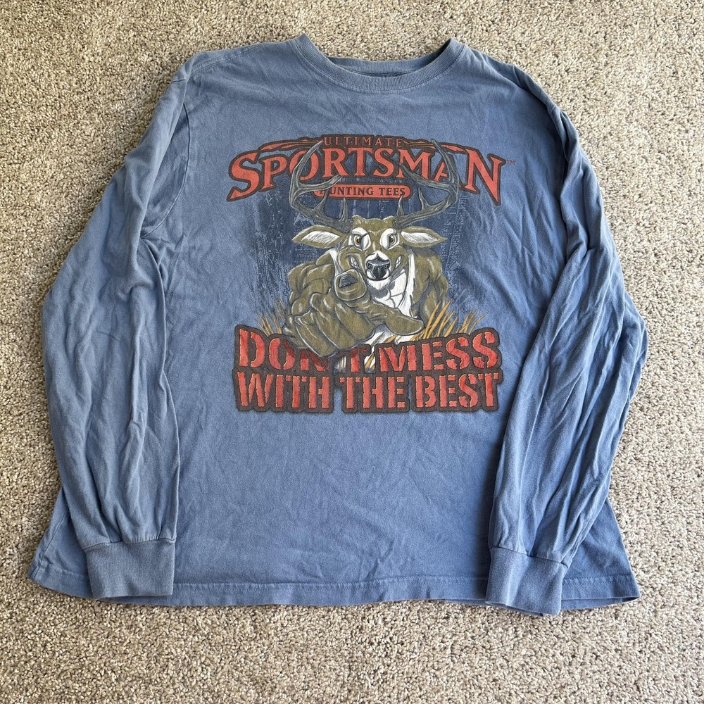 Y2K Ultimate Sportsman Shirt Mens XL Blue Deer Hunting Long Sleeve Tee T-Shirt